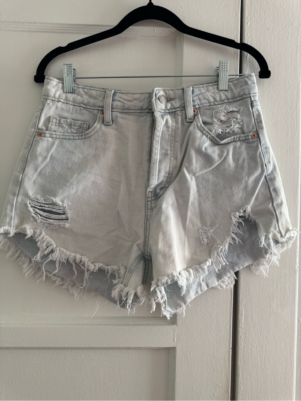 wild fable Light Blue Distressed High-Rise Denim Shorts